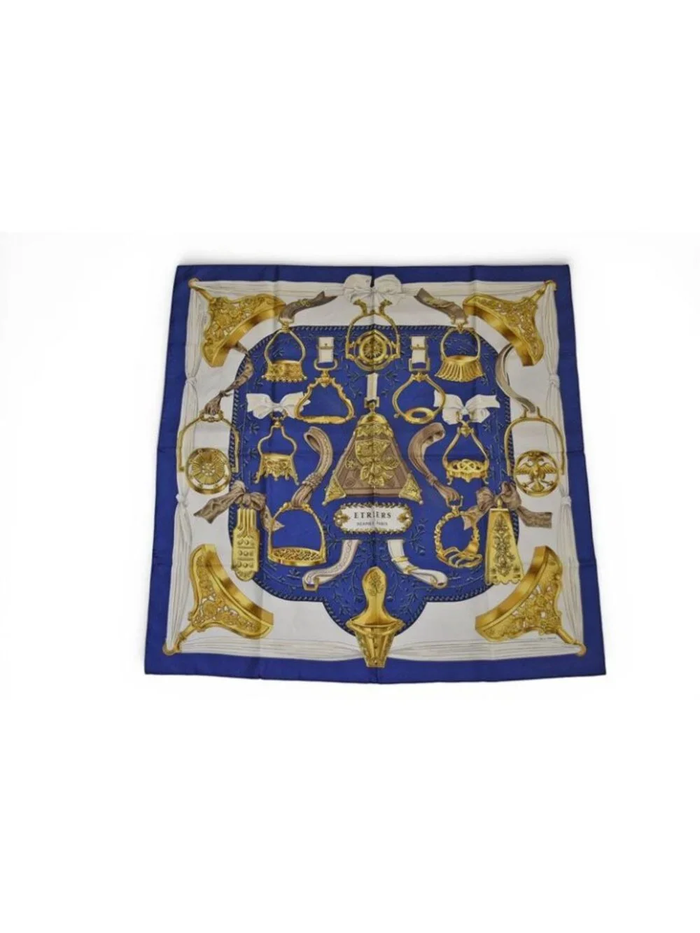 Hermes Carre 90 Scarf Vintage Etriers Stirrup Fantasy Blue